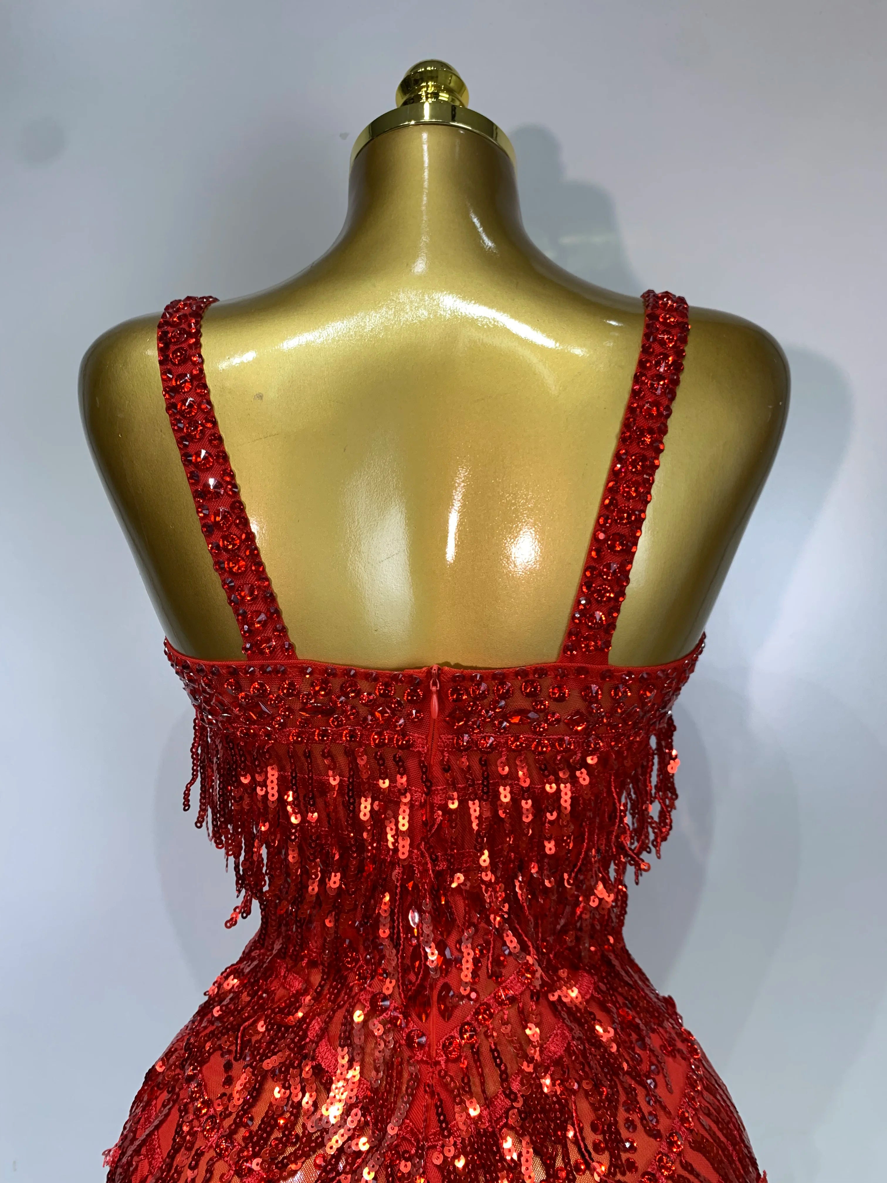 Sparkly Rhinestone Tassel Sexy Backless Mesh Bodysuit Women Luxury Birthday Party Nightclub Bar Dencer Stage performance Costume