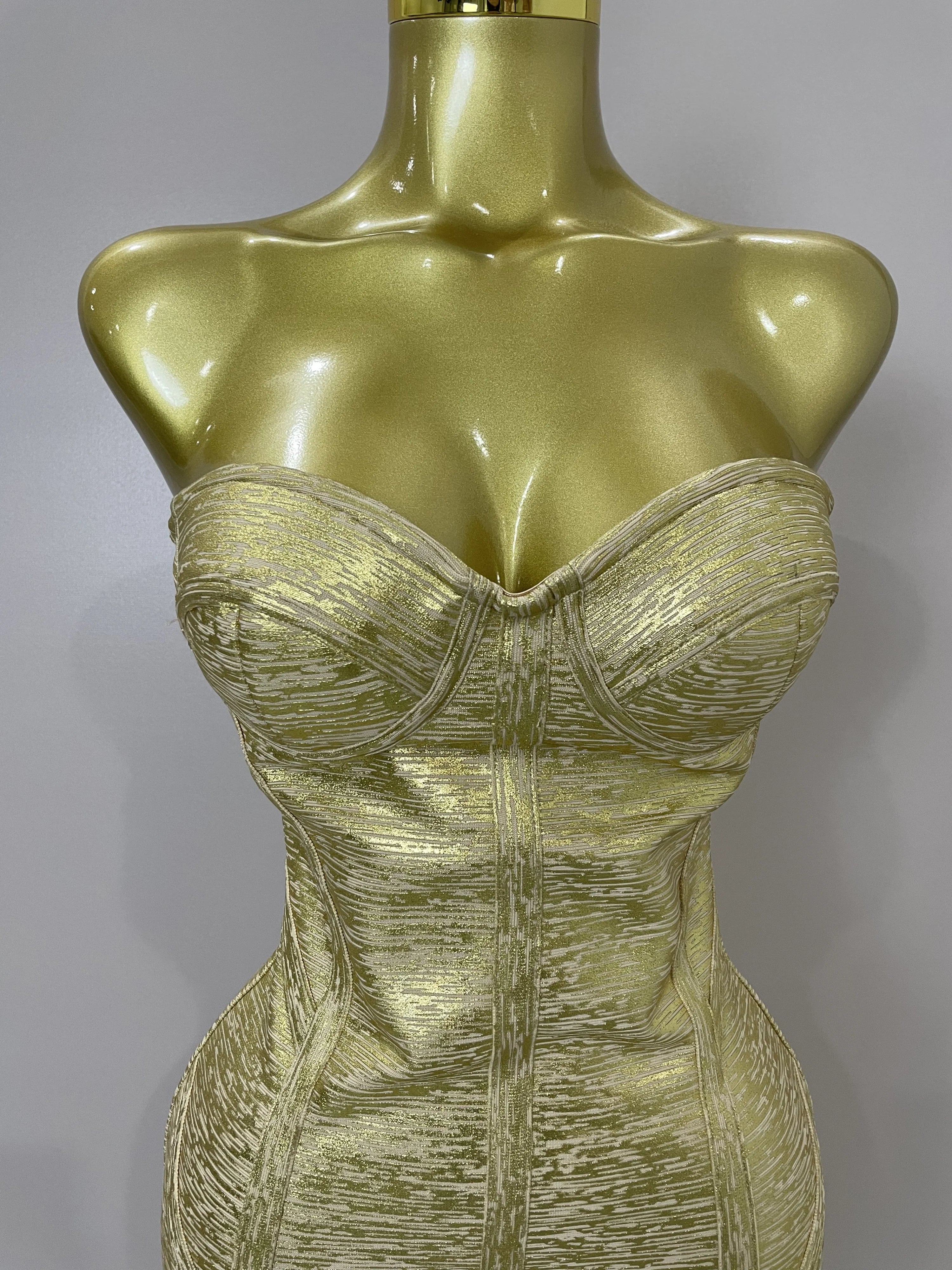 Sexy Strapless Gold Black Foil Color Bodycon Bandage Dress 2025New Women Fashion Celebrate Evening Party Luxury Birthday Dresses
