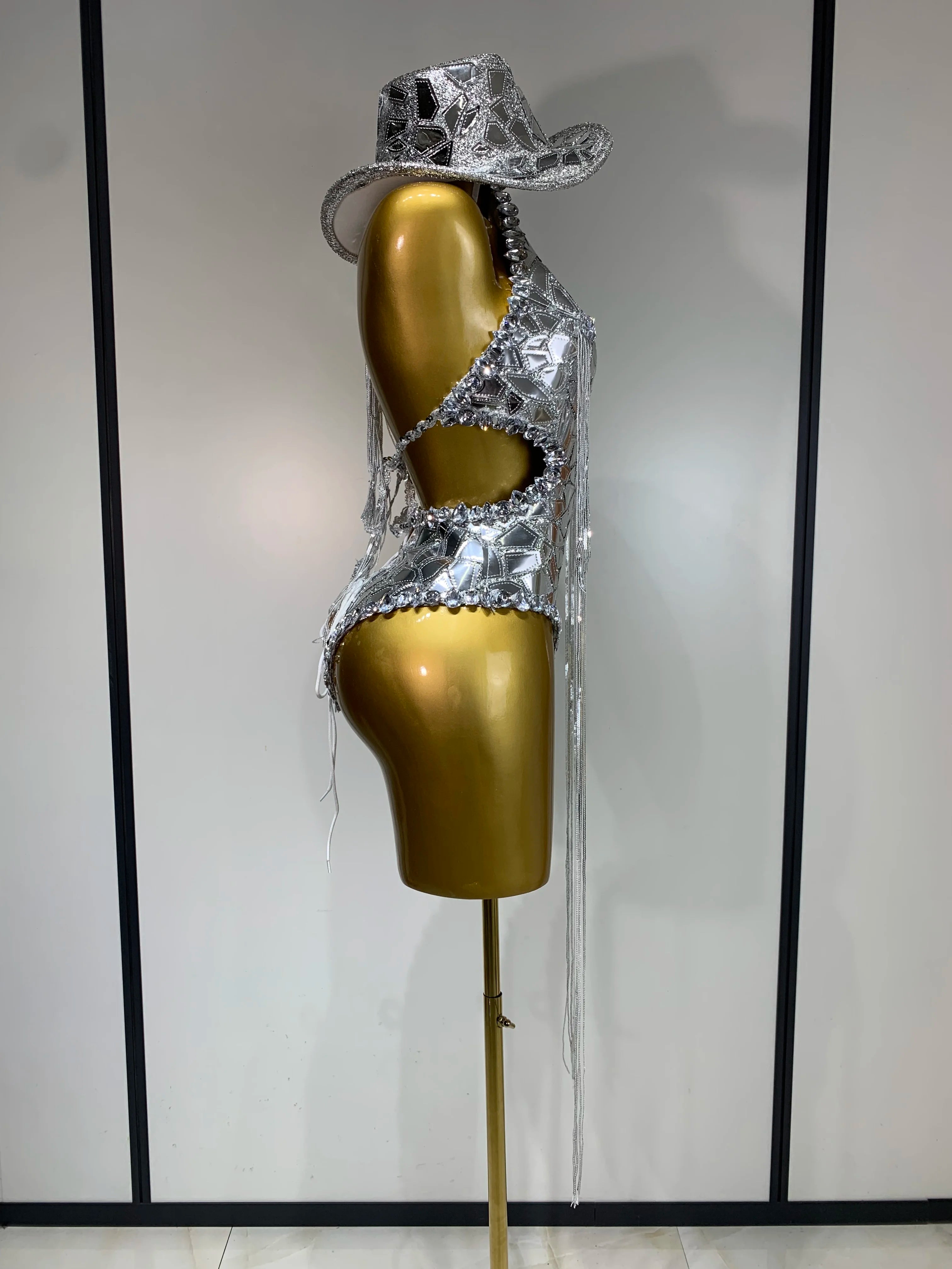 Sprakly Silver Bodysuit Sexy Two Pieces Outfit Dancer Birthday Evening Party Celebrate Performance Singer Stage Perform Outfit