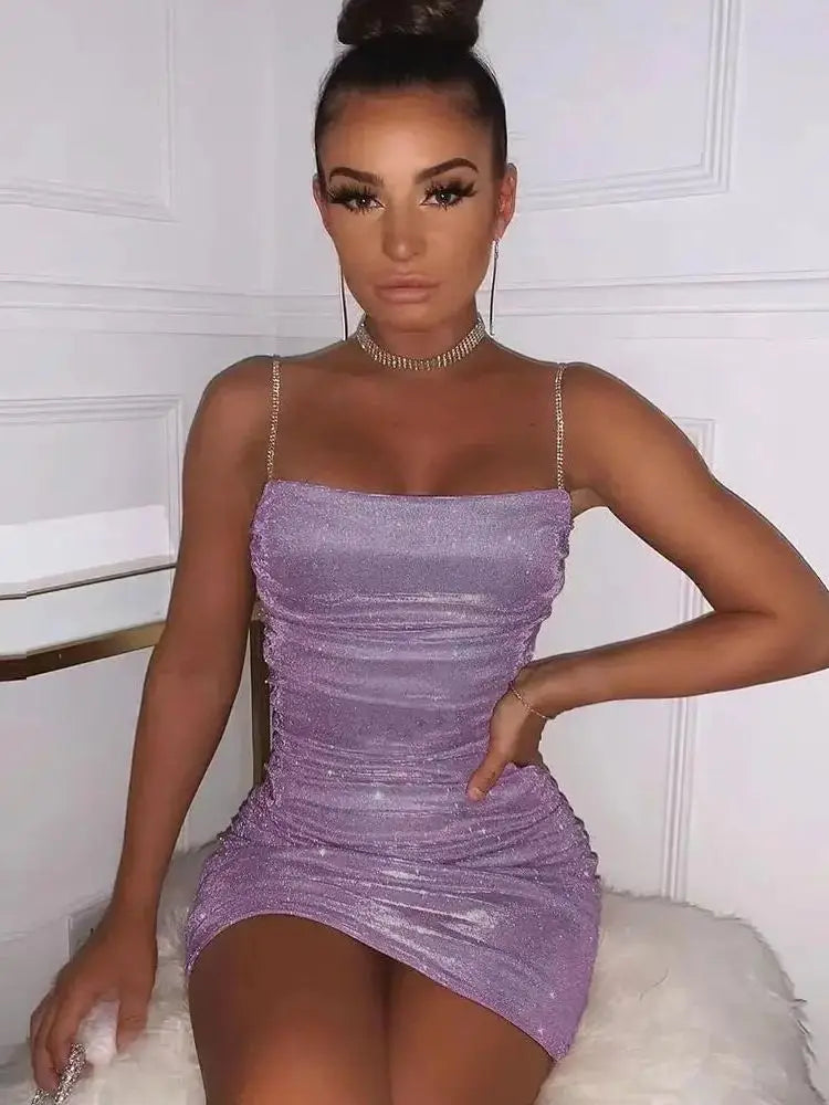 Ailigou New Women'S Sexy Sleeveless Tight Fitting Sequin Draped Mini Dress Suitable For Elegant Party Club Night Dresses