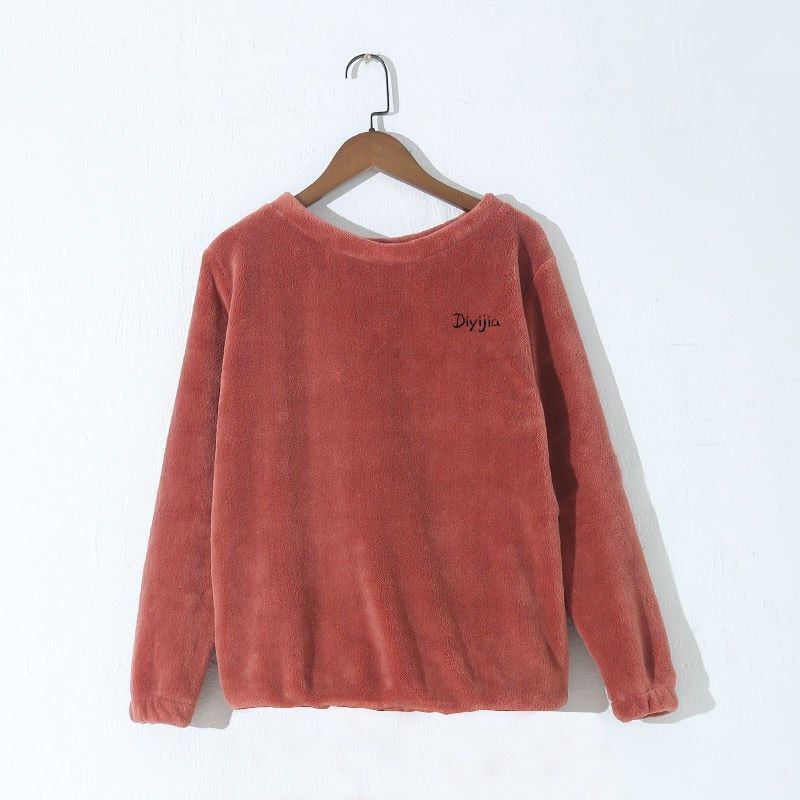 女性の冬のベルベットセットプルオーバーと弾性ウエストパンツセットカジュアル暖かいカシミヤセット女性の秋と冬