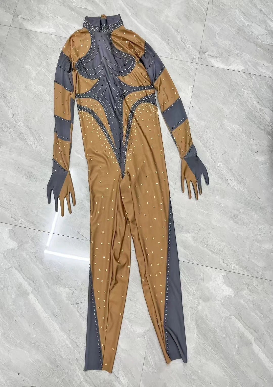 Sparkly Rhinestones Jumpsuit Gloves for Women Sexy Stretchy Performance Dance Costume Nightclub Jumpsuit Show Stage Wear Dudou