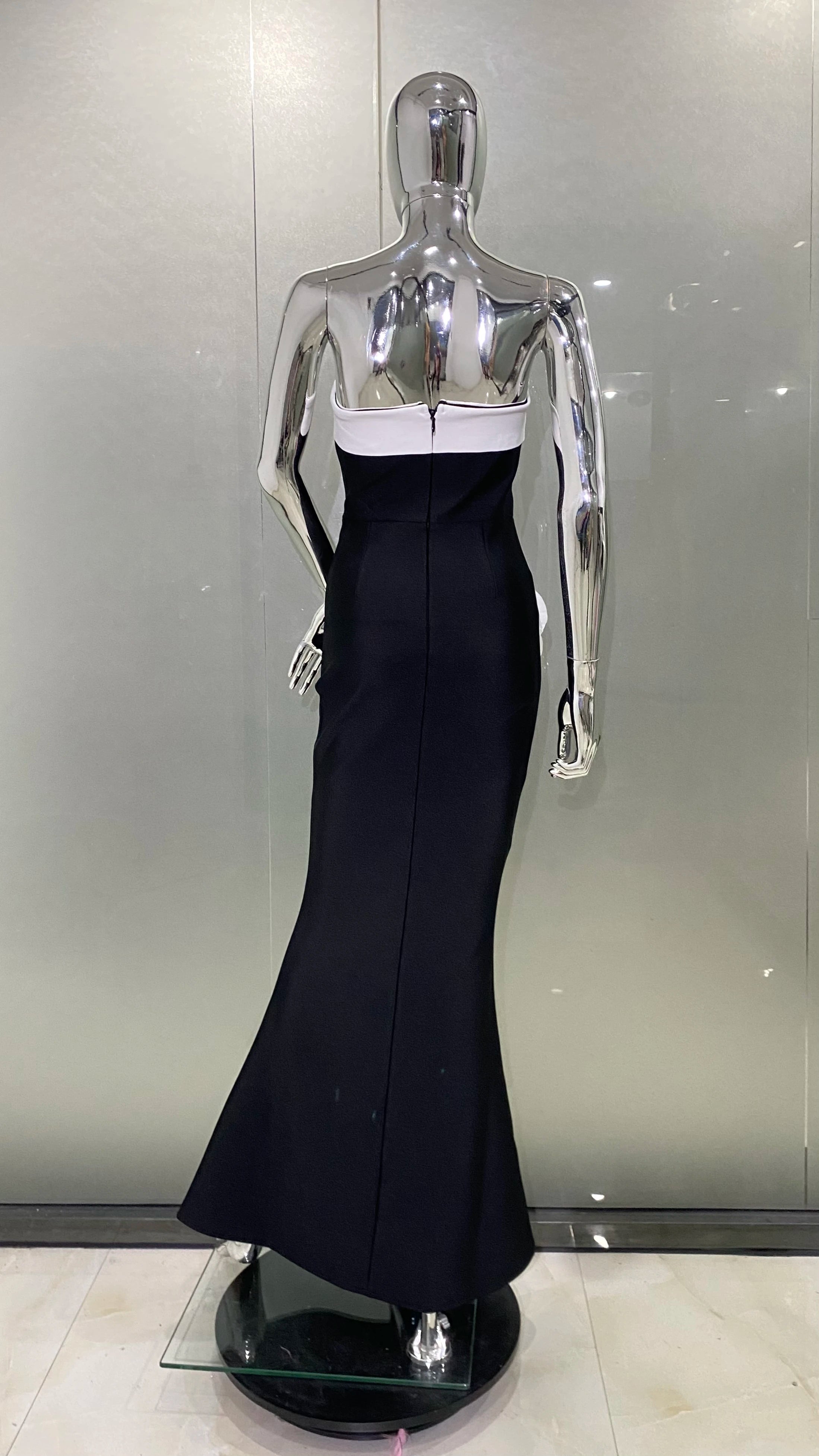 Women Sexy Strapless Bodycon Long Bandage Dress White Florals Elegant Evening Party Celebrate Birthday Dress