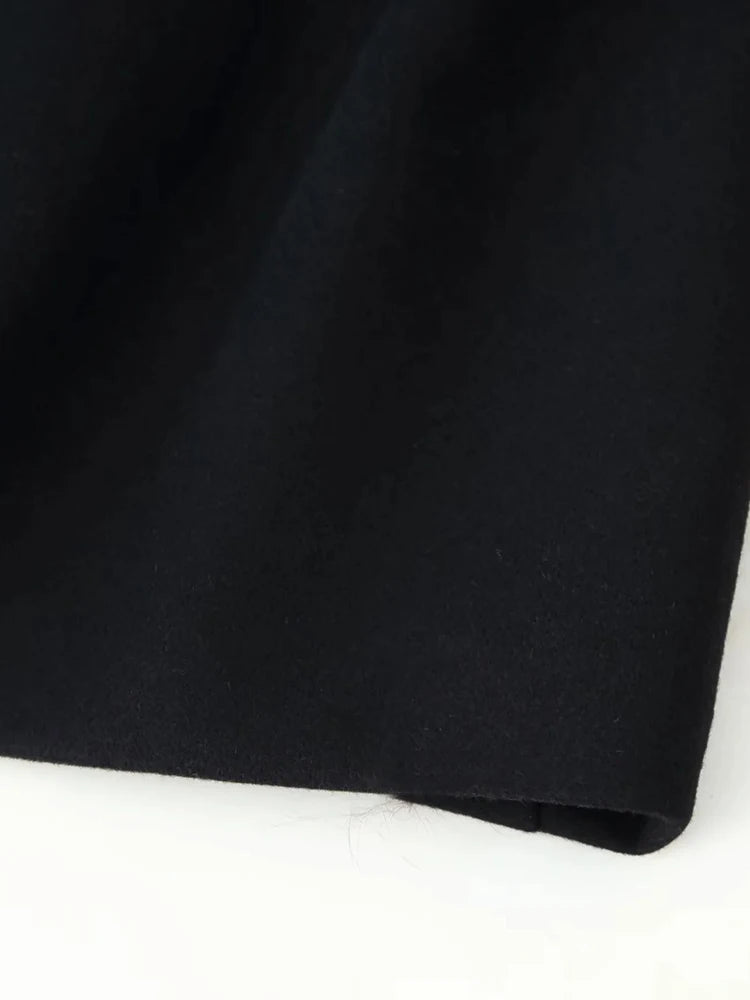 Women New Slim Black Faux Fur Woolen Patchwork Women Long Coat Chic Belt Full Sleeve Button Female Outwea Coats