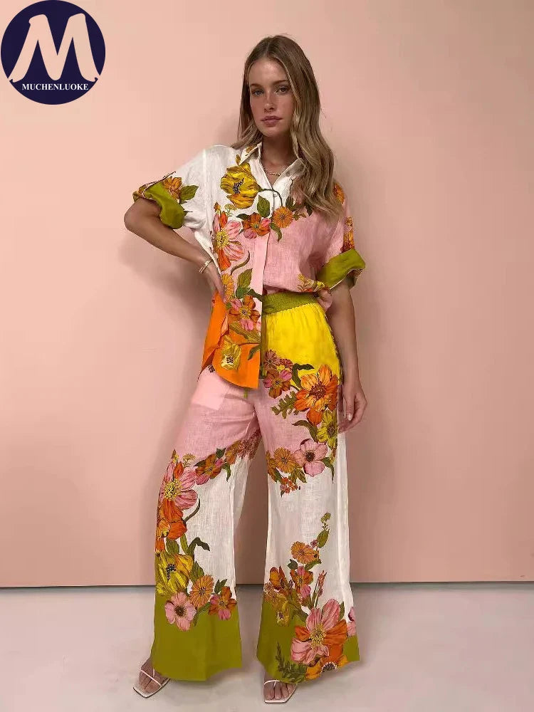 Sets for Women 2 Pieces Summer New Summer Graffiti Print Half Sleeve Shirt Suits Fashionable Loose High Waisted Women's Pant Set