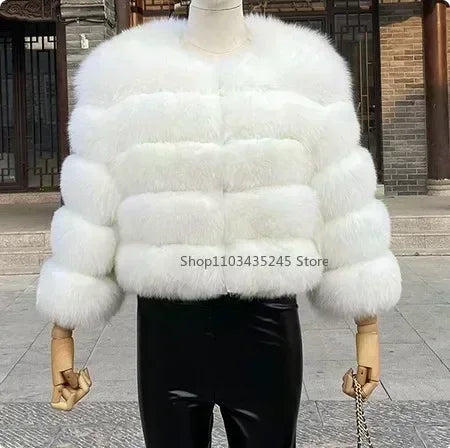 Women's Fashion Faux Fur Coat Super Hot Autumn Winter Women Short Faux Fox Fur Fluffy Jacket High Quality 5xl Ladies Furry Coats white
