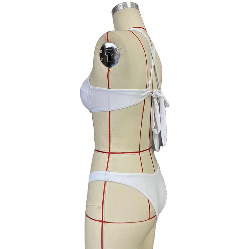 Swimsuit Sexy Bikini Two Piece Lace Up Square Neck High Waist Soid Holida Bathing Suit Beachwear For Female