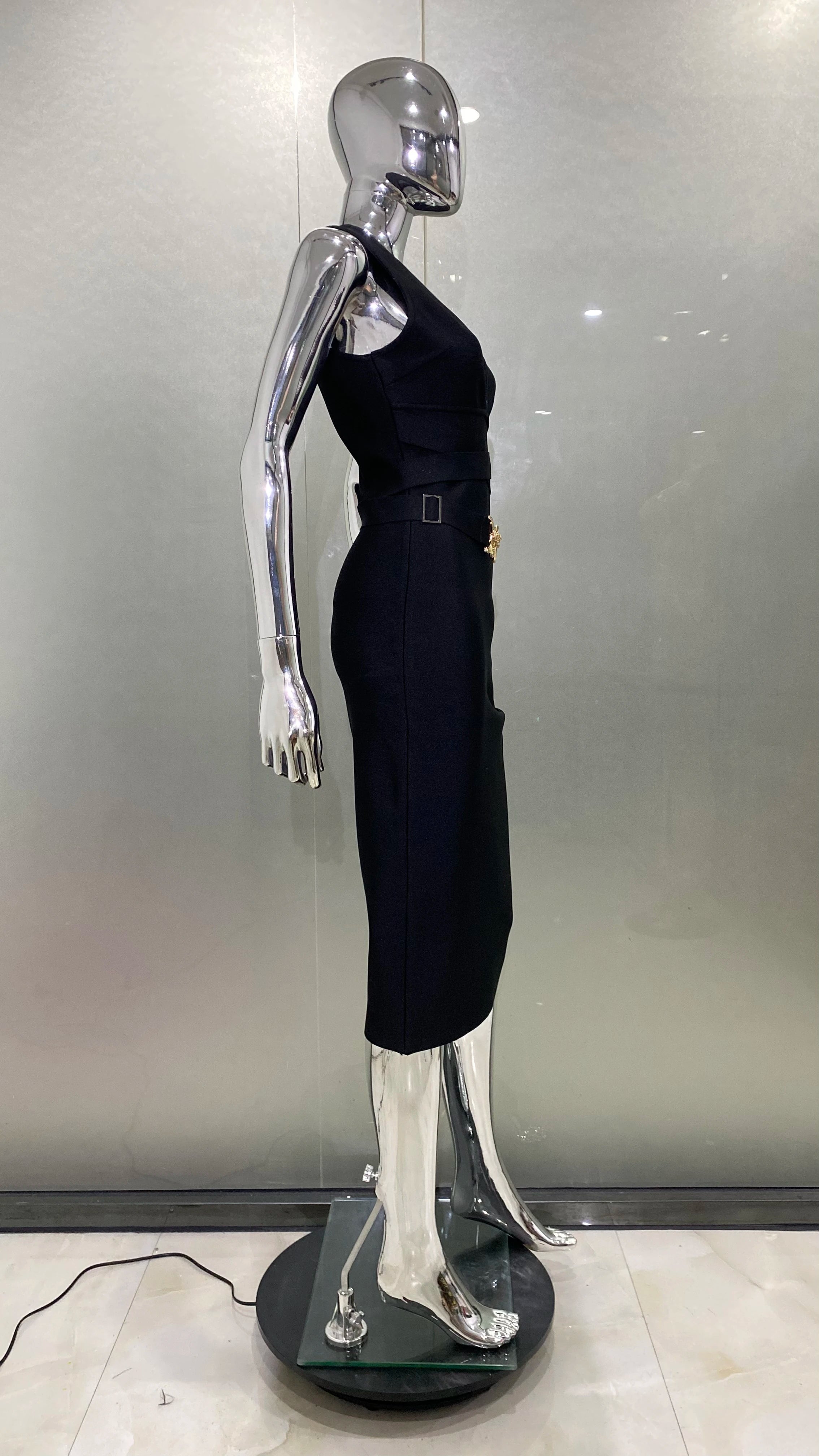 2024 Fashion Diamond Girdle Sleeveless Package Hips Midi Calf Bandage Dress Elegant Woman Evening Dress Celebrity Party Vestido