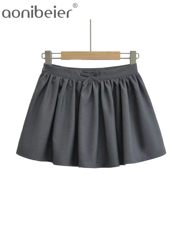 Aonibeier Bow Patchwork Women Halter Crop Top Suits Traf Summer Low Collar Slim Sleeveless Female Tanks Mini Skirt Sets Y2K