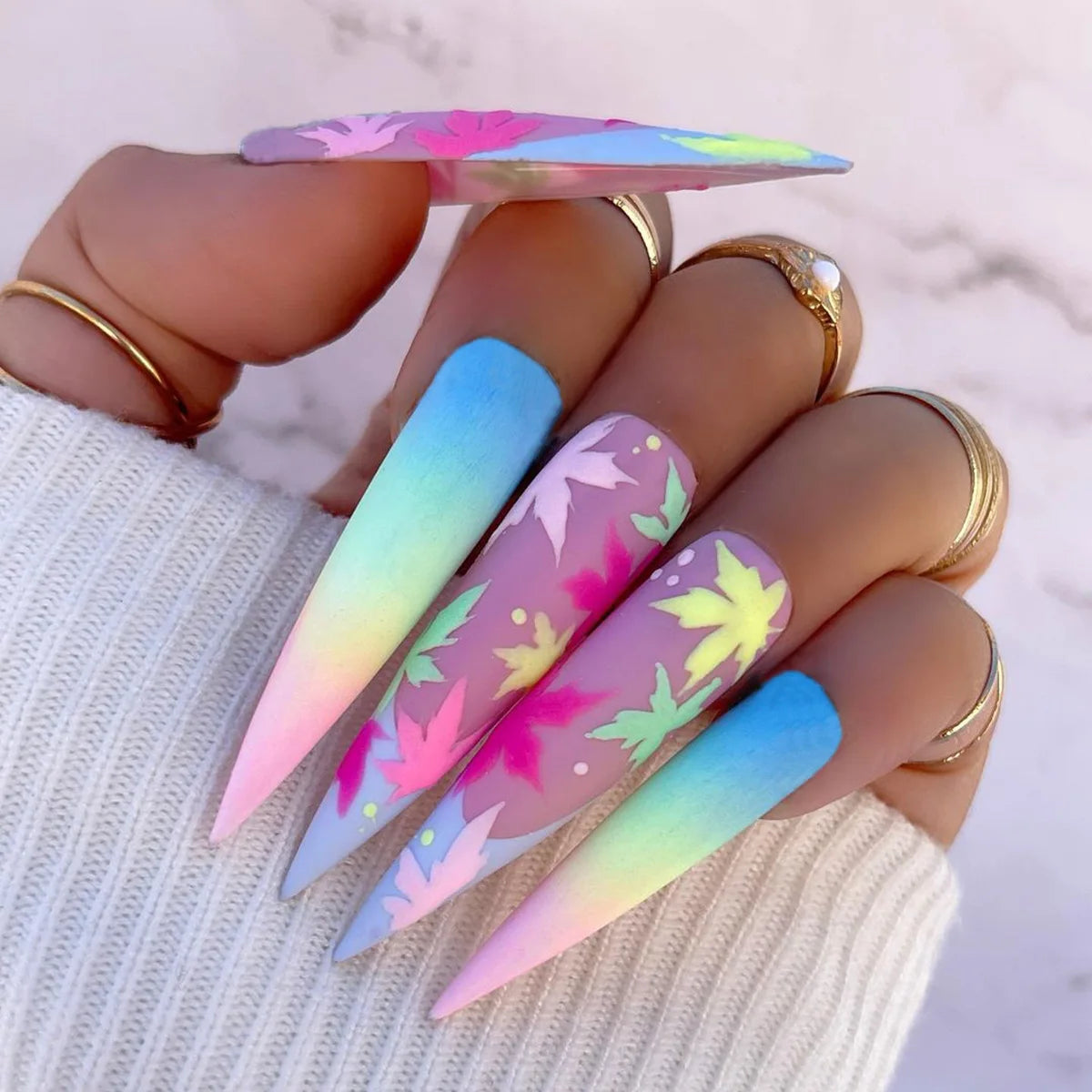 24pcs/set Long Medium short fake nails for women girls cute bow flowers decoration french tips faux ongles press on false nail 615
