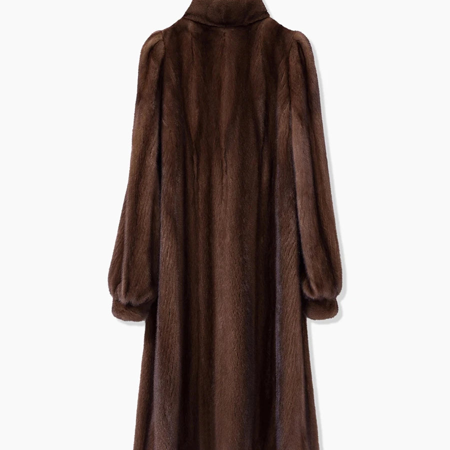 Lautaro Winter Long Luxury Elegant Stylish Thick Warm Fluffy Soft Brown Faux Mink Fur Coat Women Puff Sleeve Stand Collar 2025