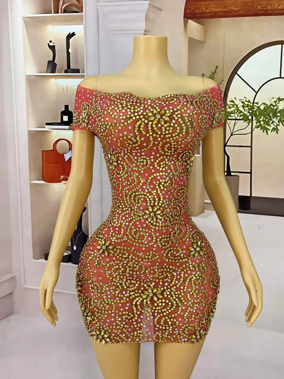 Sparkly Golden Rhinestone Strapless Sexy Mini Dress for Women Birthday Celebrate Party Ball Dress Luxury Dinners Wear Juhuami