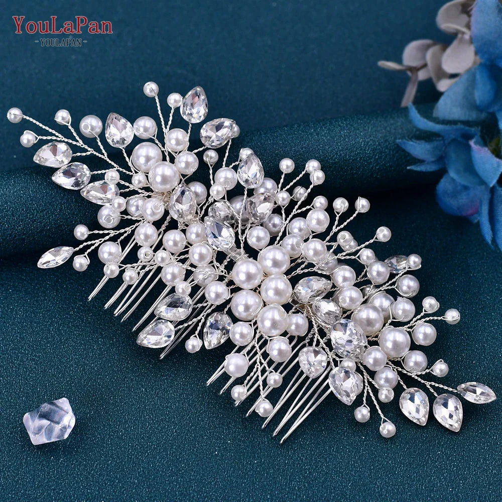 YouLaPan Pearl Hair Comb for Bride Wedding Headwear Hair Ornaments Accessories Woman Hair Clip Bride Tiara Headdresses HP42