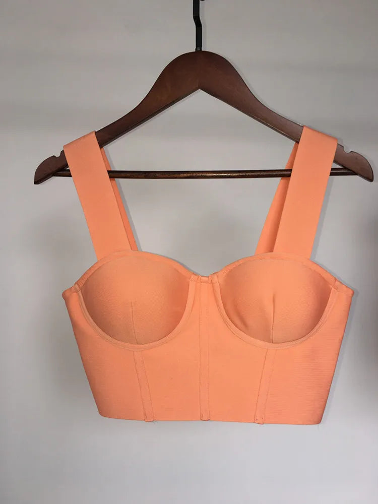 Women Summer Soild Sexy Strapless Backless Orange Black White Camis Bandage Tops 2023 Celebrity Designer Fashion High Street Top Orange