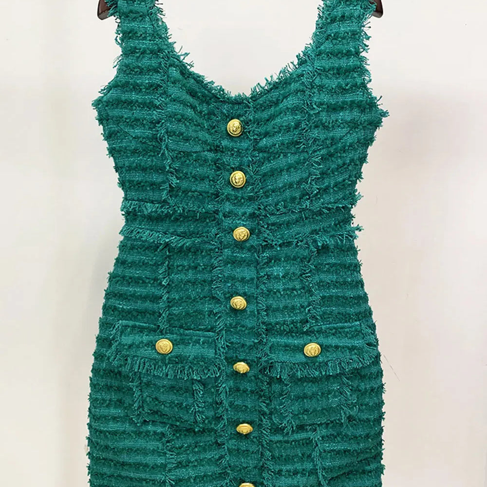 2024 Elegant Women's Button Design Dress Camisole Sleeveless Slimming Mini Dress Celebrity Cocktail Evening Party Vestidos green