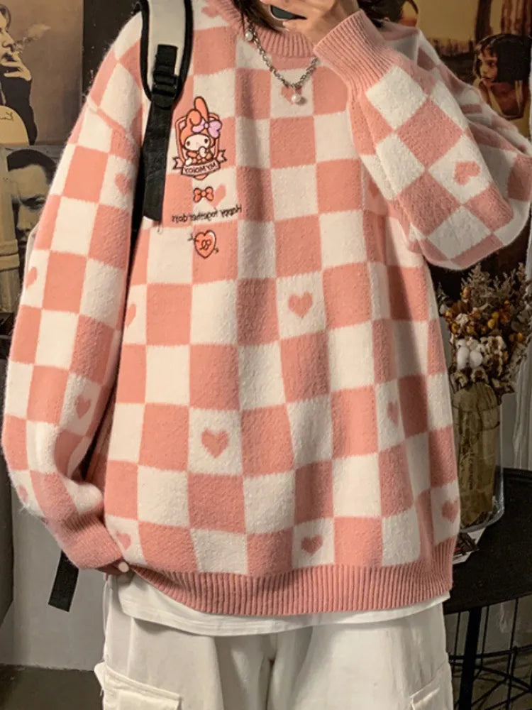 Kawaii Autumn Winter Women's Sweater Pullover Loose Long Sleeve Top Jumper Korean Fashion Oversized Sweater Clothes for Women Pink