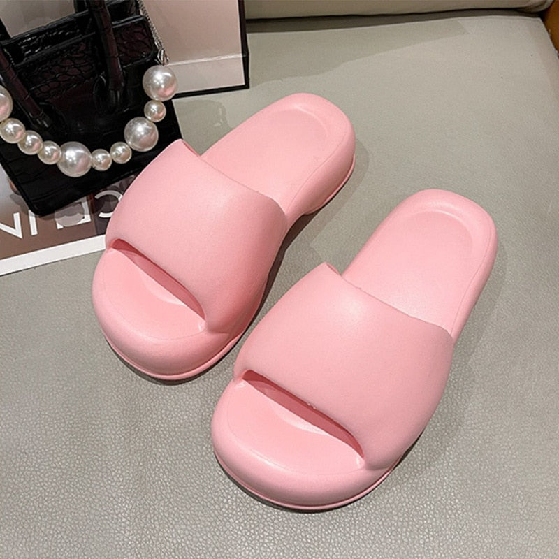 Summer Women Slippers 2024 New Fashion Thick Slides Thick Sole Open Toe Outdoor Beach Walking Eva Casual Summer Platform Sandals Light Pink