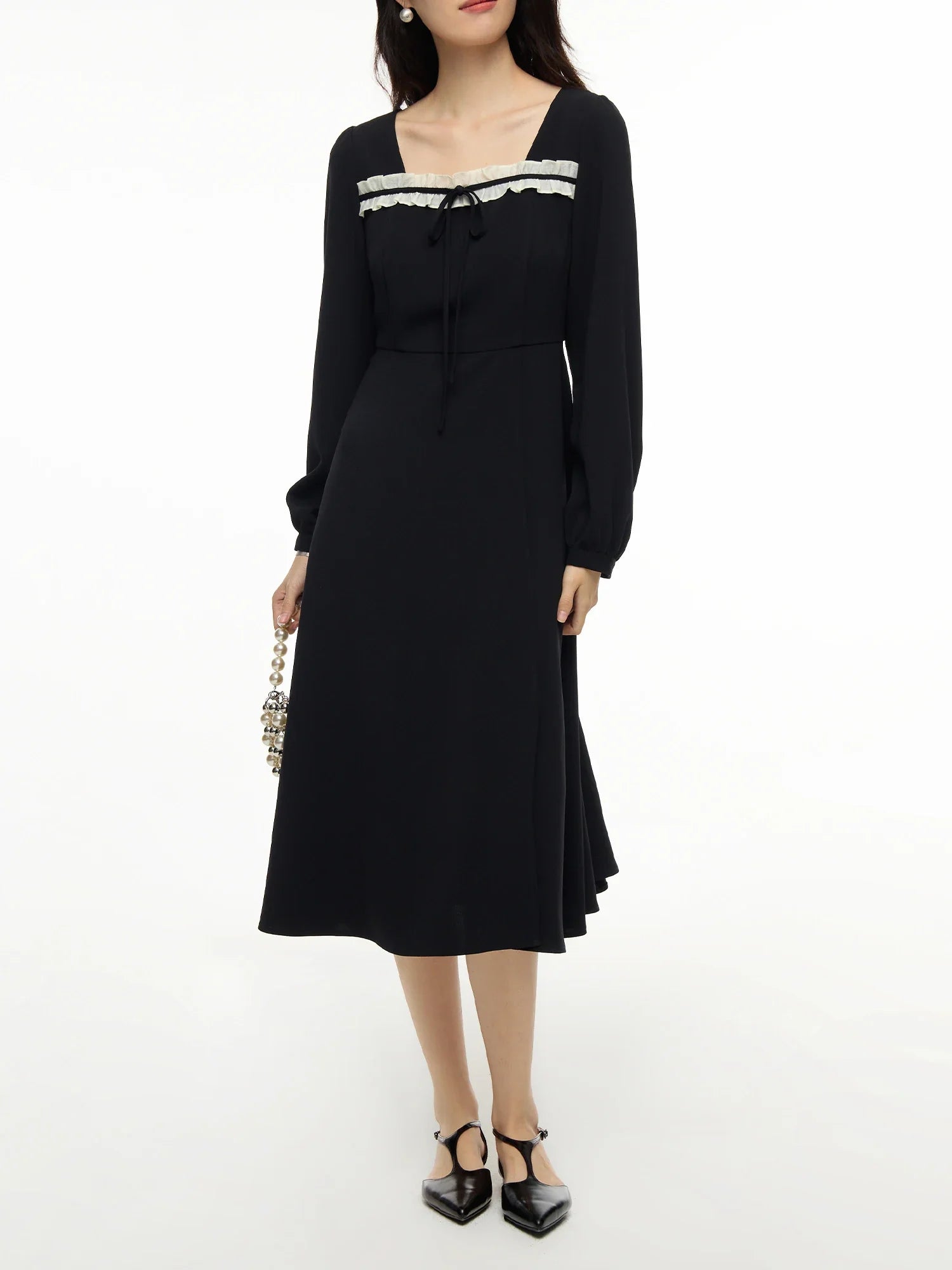 DUSHU Women's Autumn Outfit New Style Sweet French Square Collar Dress Slimming Versatile Women Dress Casual 24DS83330