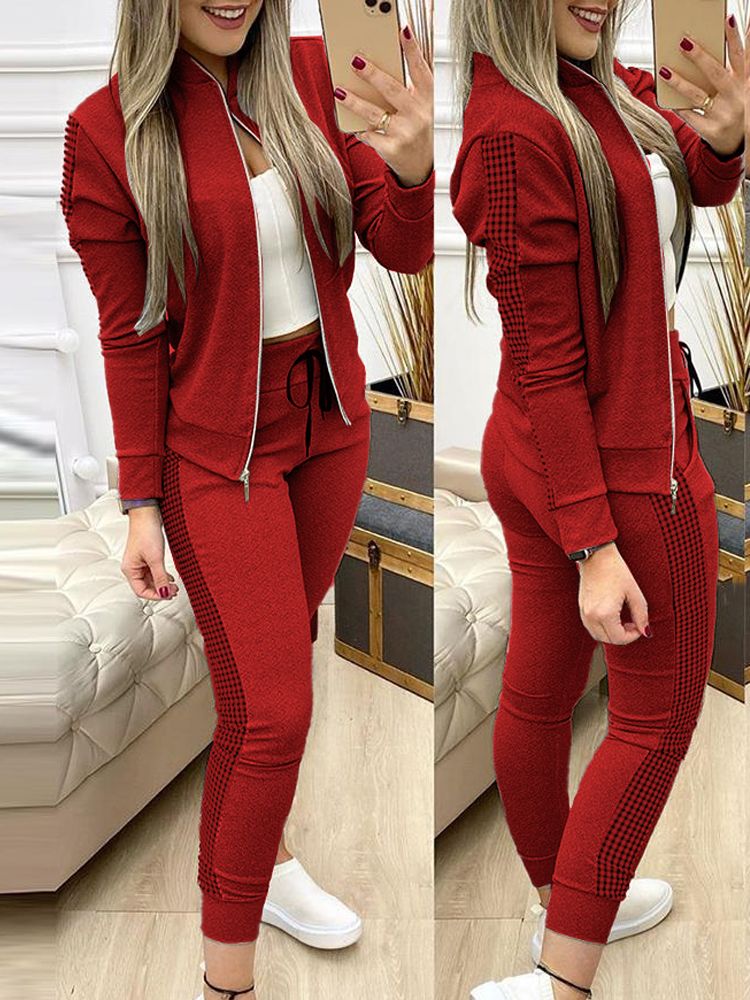 Femmes deux pièces ensemble tenues automne femmes survêtement fermeture éclair pantalons et haut décontracté Sport costume hiver 2 pièces femme ensemble