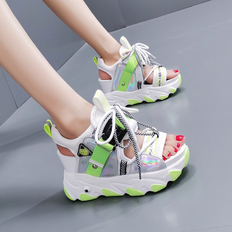 Women Chunky Platform Sandals Designers New Brand 2024 Summer Beach Casual Shoes Woman Lace Up Wedges 9CM Fashion Sandal Ladies2
