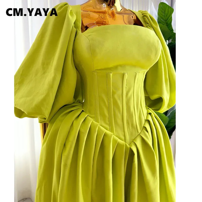 Women Long Lantern Sleeve Square Collar Big Swing Long Maxi Dress 2024 Fall Birthday Sexy Party Evening Dresses Vestidos