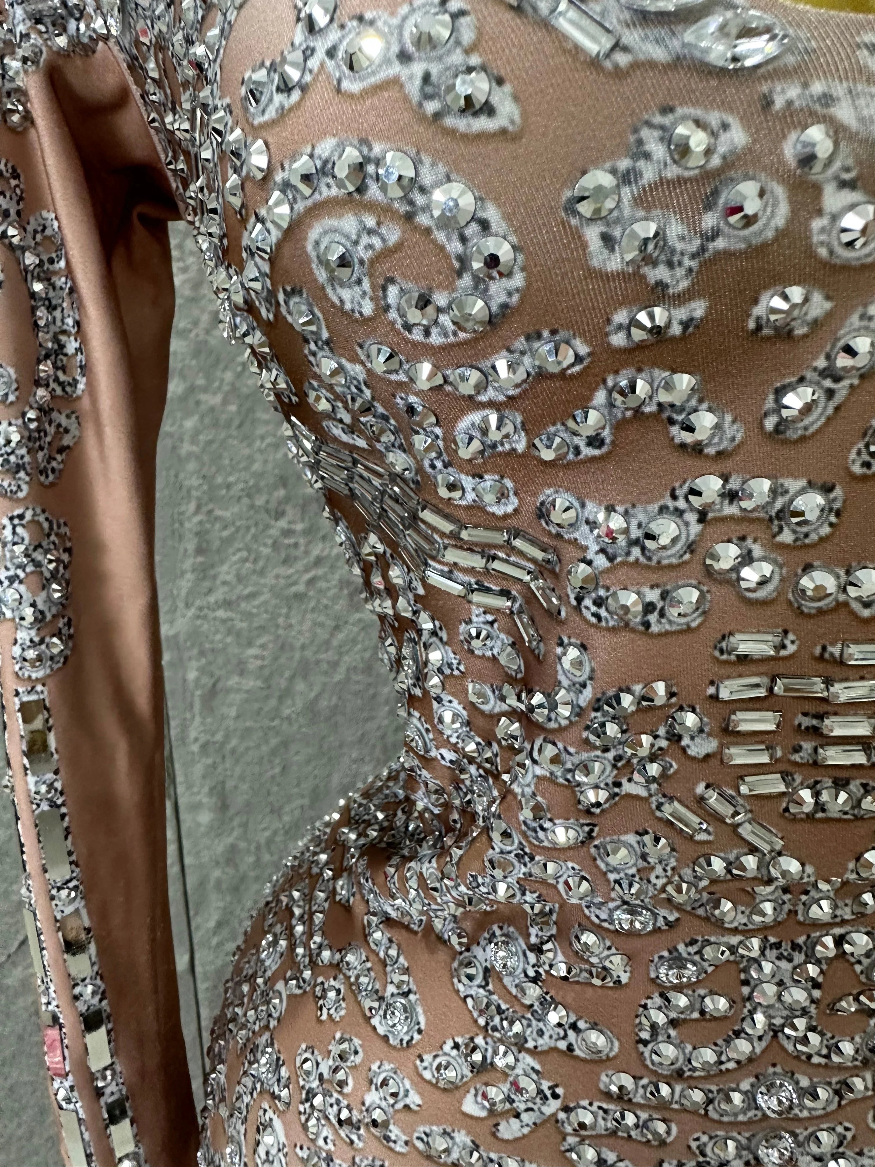 Silver Sheer Mesh Jumpsuit Women Sexy Sweetheart Neck Long Sleeve Full Crystal Skinny Outfit Stage Performance Costume