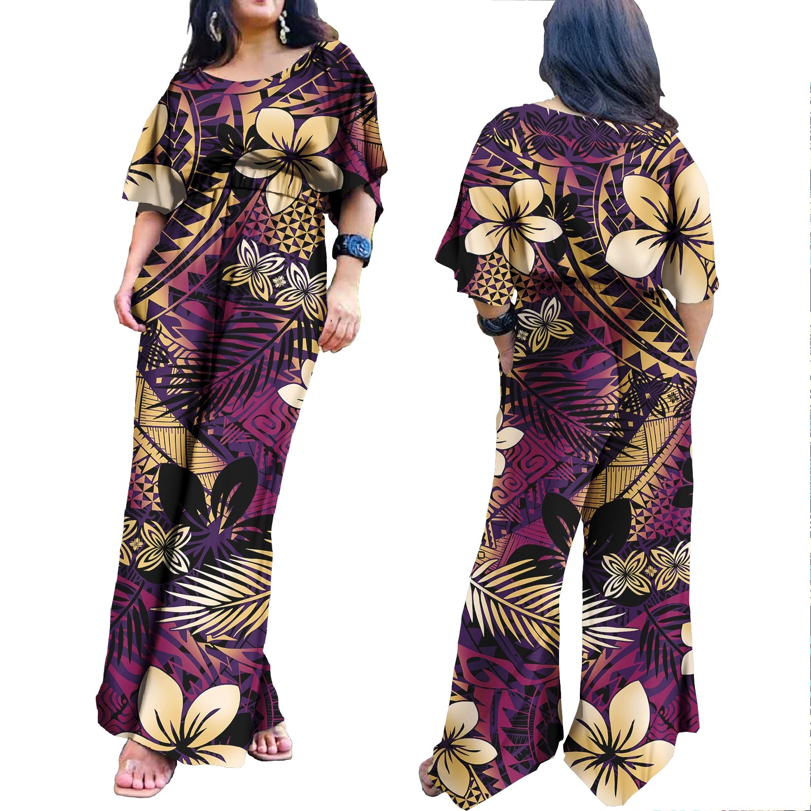 Plus Size Rompers for Women Hawaiian Zipper One Piece Jumpsuit Breathable Romper Polynesian Women Jumpsuit Playsuits 0377DD