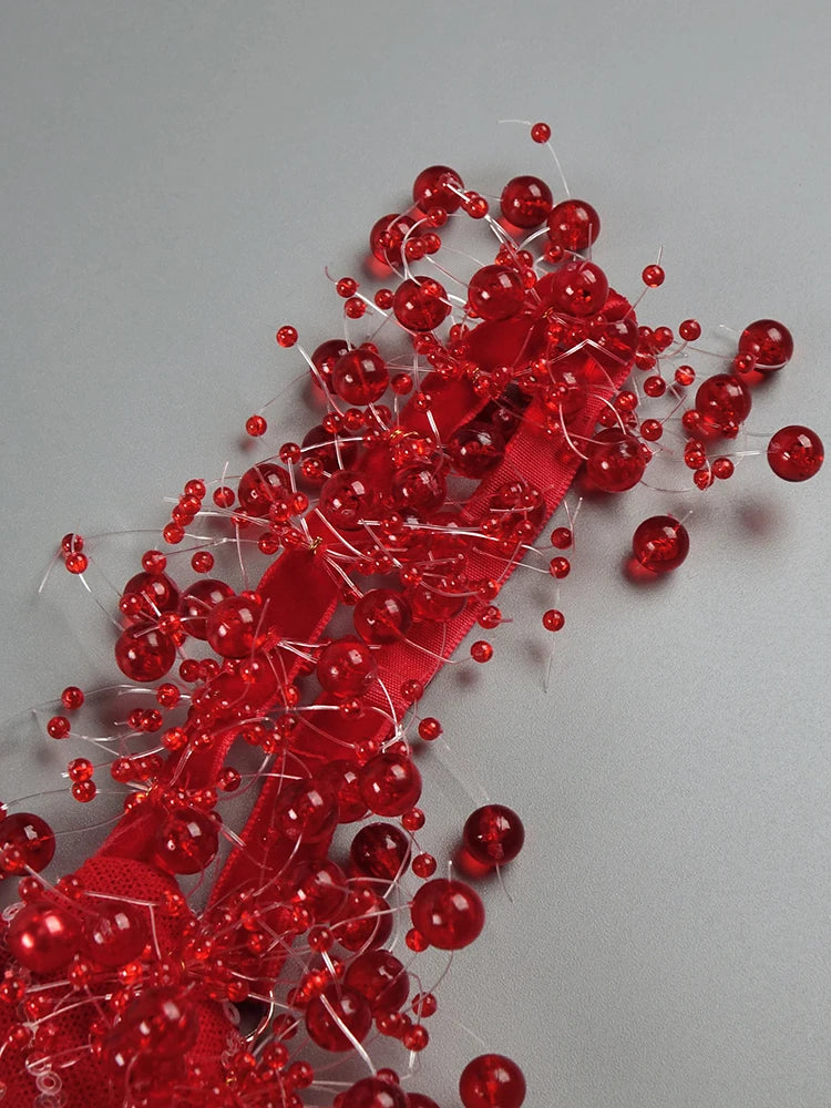 Bright Red Mermaid Long Dress Spaghetti Straps V Neck Pearls Embellished Prom Celebrity Party Evening Gowns Vestidos