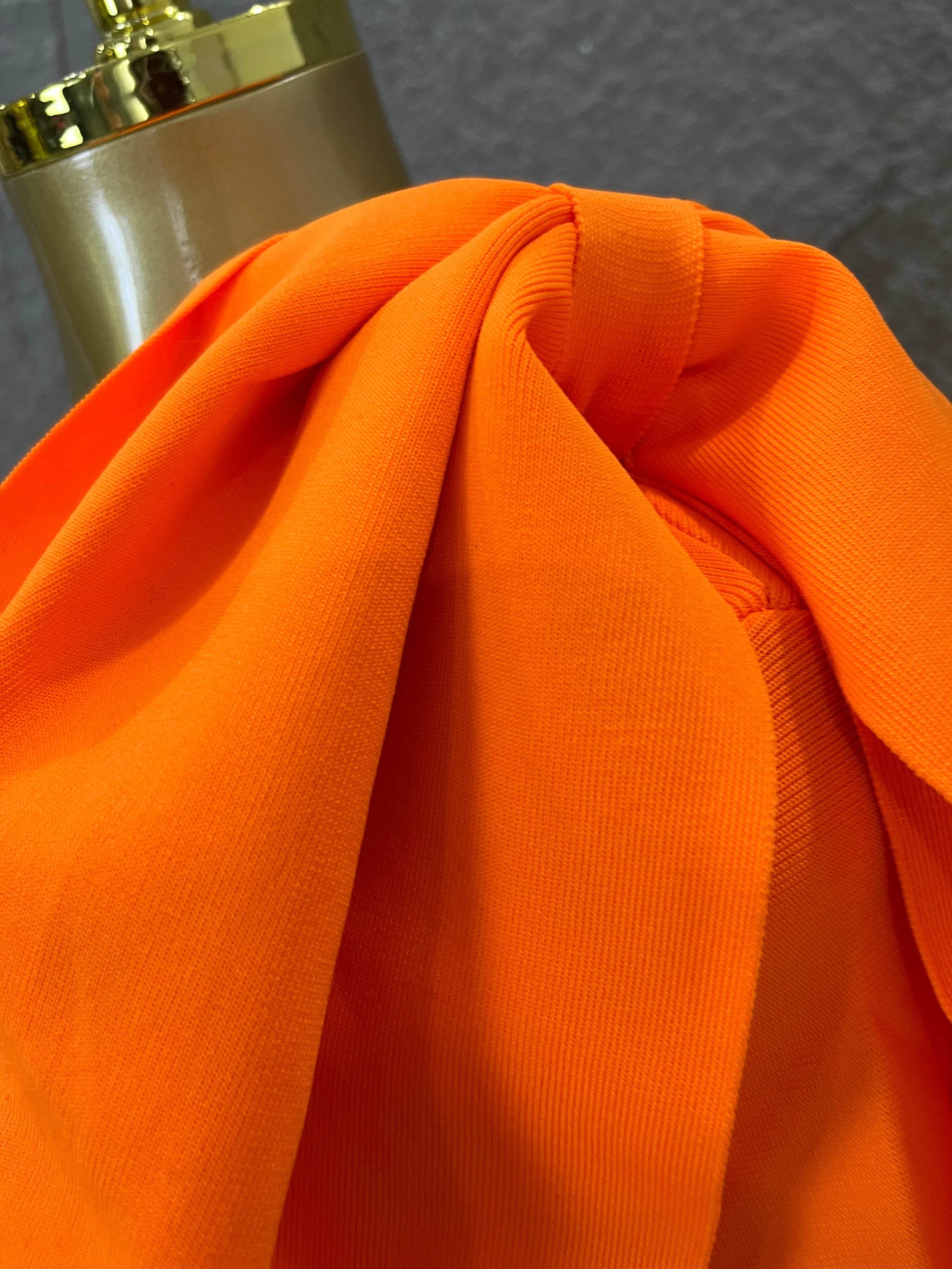 Vibrant Orange Single Sleeve Bow Shoulder Bandage Dress Slim Fit Midi Evening Birthday Nightclub Banquet Formal Dinner Outfit