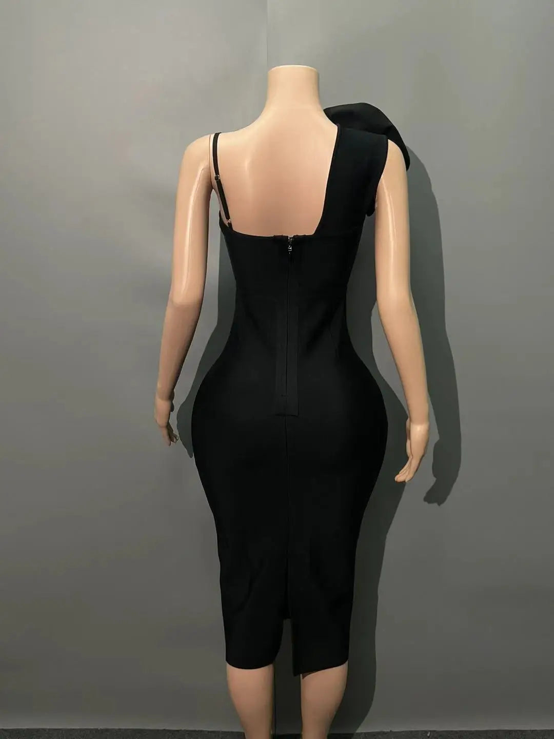 Black Red Color Women Sexy Strap Florals Bodycon Midi Bandage Dress Celebrate Nightclub Party Birthday Photo Shoot Outfit