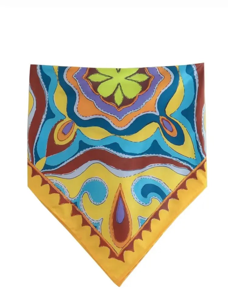 BlingBlingee Summer Printed Women Wide Pants Satin Suits Traf Asymmetric Sleeveless Strapless Crop Top Female Sets Y2K Only Camis 2