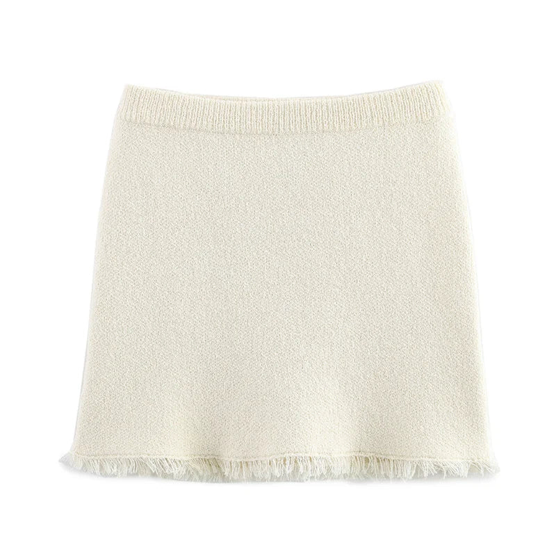 Women's suit New Spring 2025 Black bow trim White knitted long-sleeved jacket Mini skirt Celebrity style Elegant