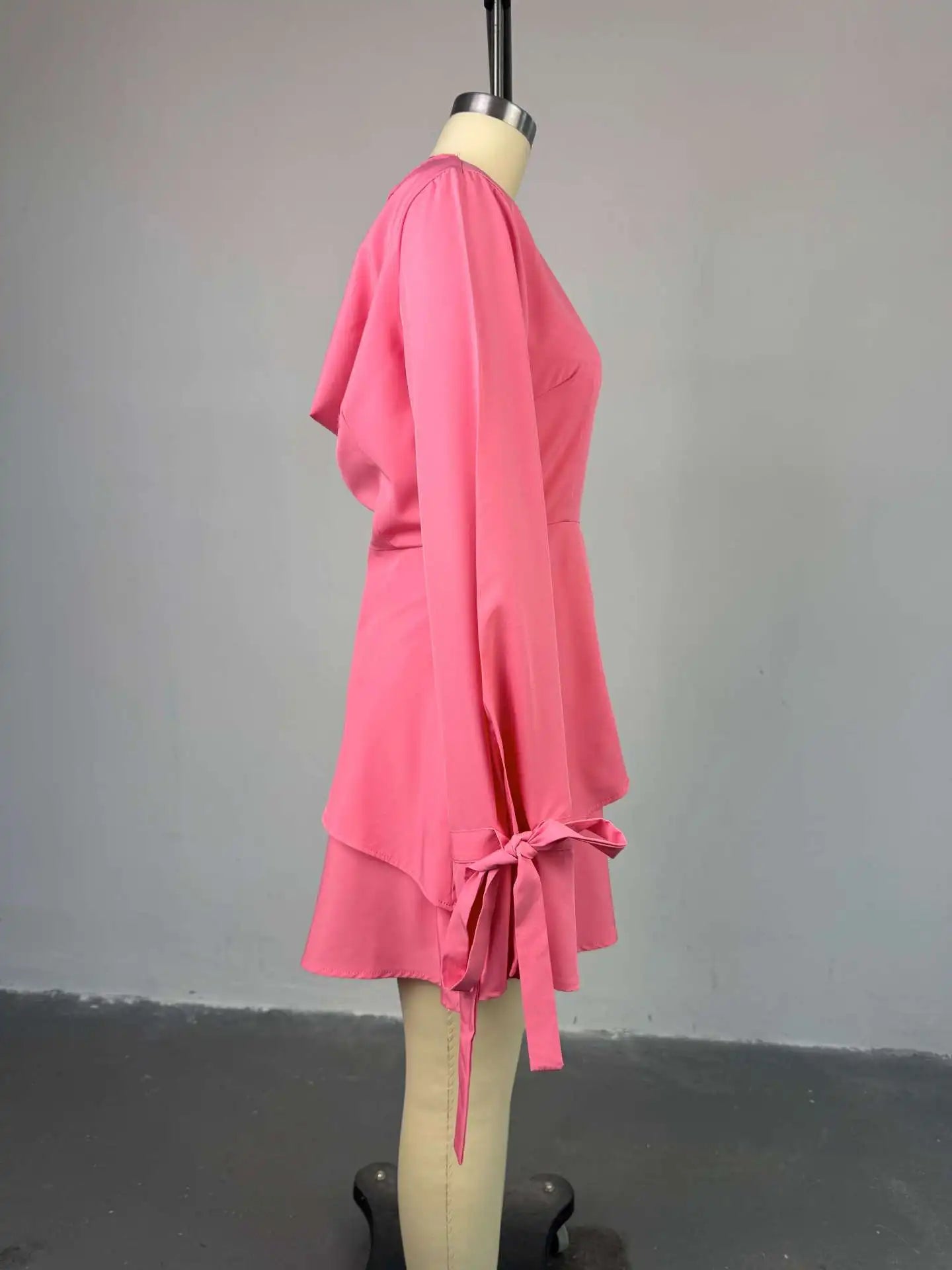 Women Tie Up Bow Long Sleeve O-neck Mini Dress 2025 Birthday Holiday Sexy Club Party Evening High Street A-Line Dresses