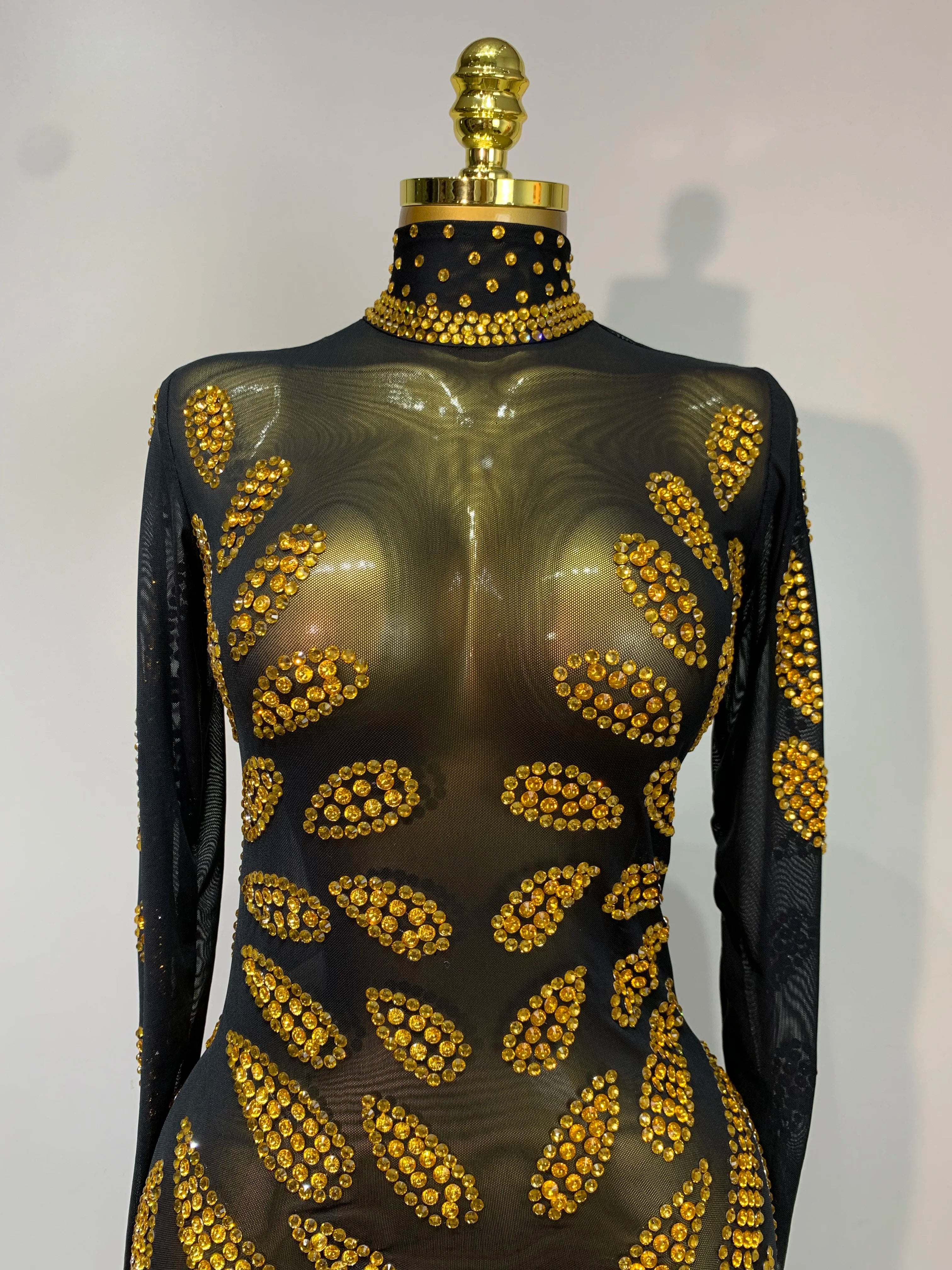 Stage Perform Dress Sexy Mesh Transparent Maxi Long Dress Nightclub Outfit Singer Dance Costume Elegant Party Dress