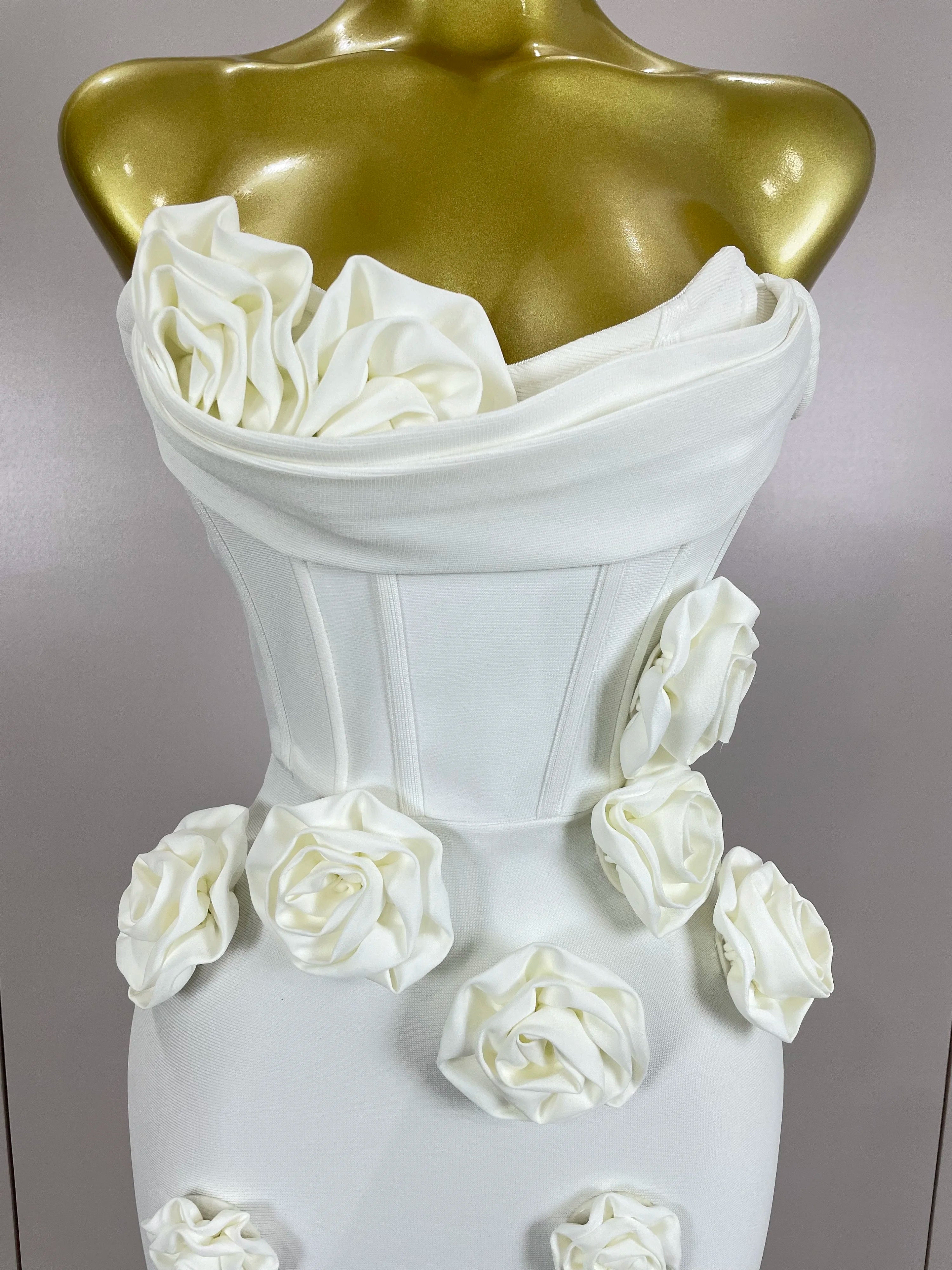 Sexy Fashion White Elegant Strapless Flower Bodycon Long Dress Women Casual Streetwear Club Birthday Party Slim Elegangt Dresses