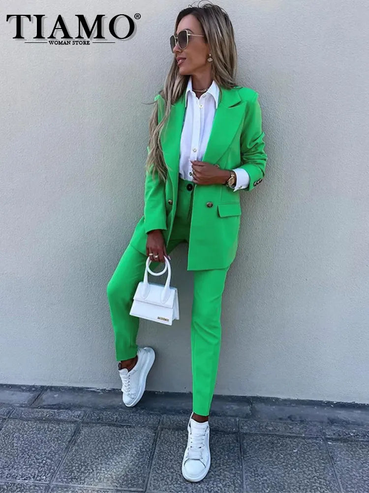 TIAMO 2 Piece Sets Womens Outfits Solid Color Temperament Suit Two-piece Fashion Casual Trousers Suit Wholesale Dropshipping