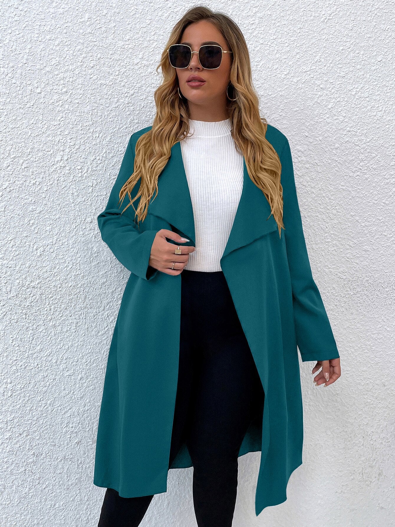 Women Autumn Jacket Large Plus Size 4XL Trench Coats Winter 2022 Solid Clothing Turn-down Collar Elegant Office Ladies Windbreak Blue