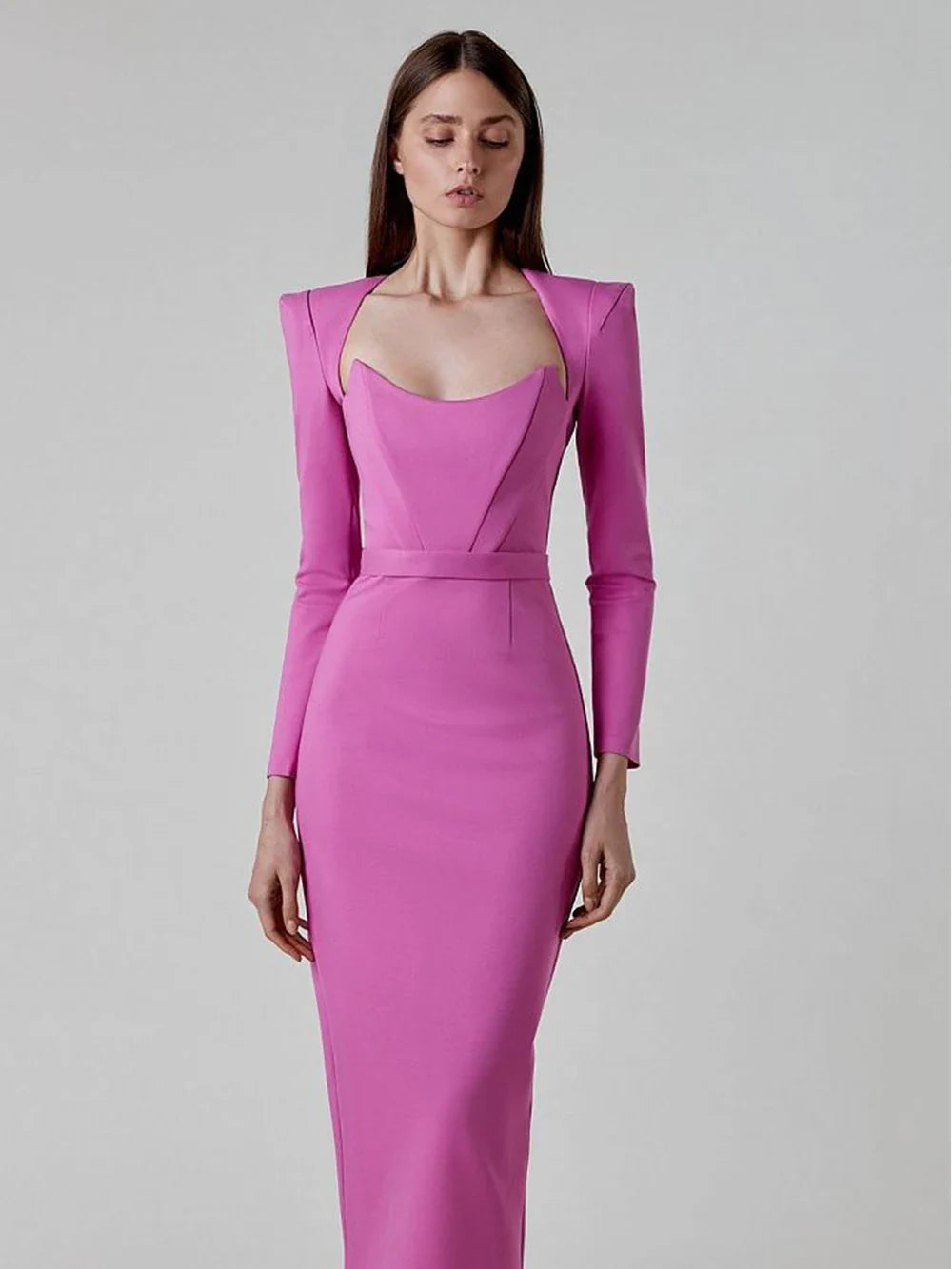 Arrival Women Winter Sexy Long Sleeve V Neck Pink Black White Midi Bandage Dress Elegant Evening Club Party Dress Pink