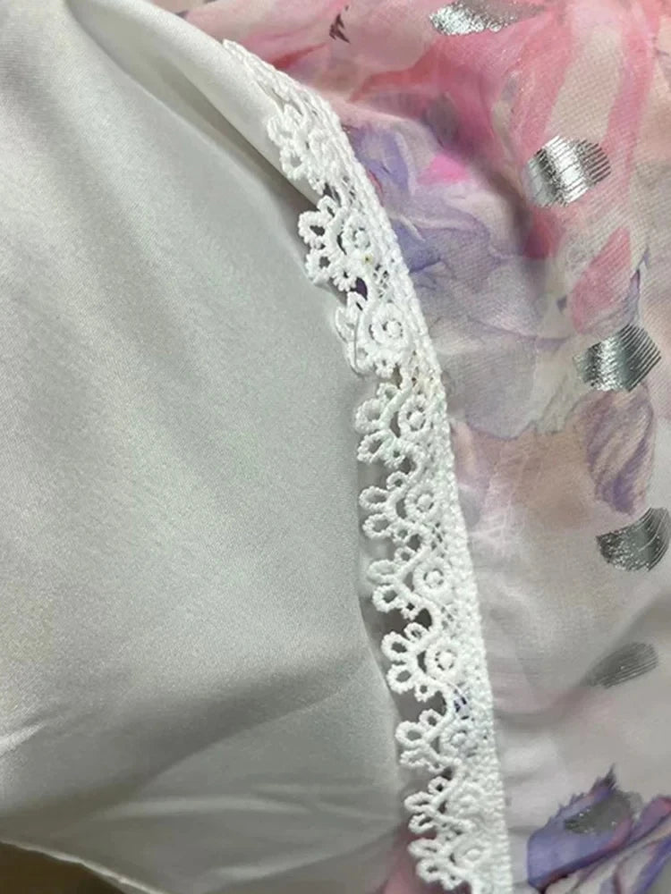 Colorful Two Pieces Set For Women Round Neck Long Sleeve Top High Waist Mini Skirts Summer Mesh Set Female 2024 Clothing New