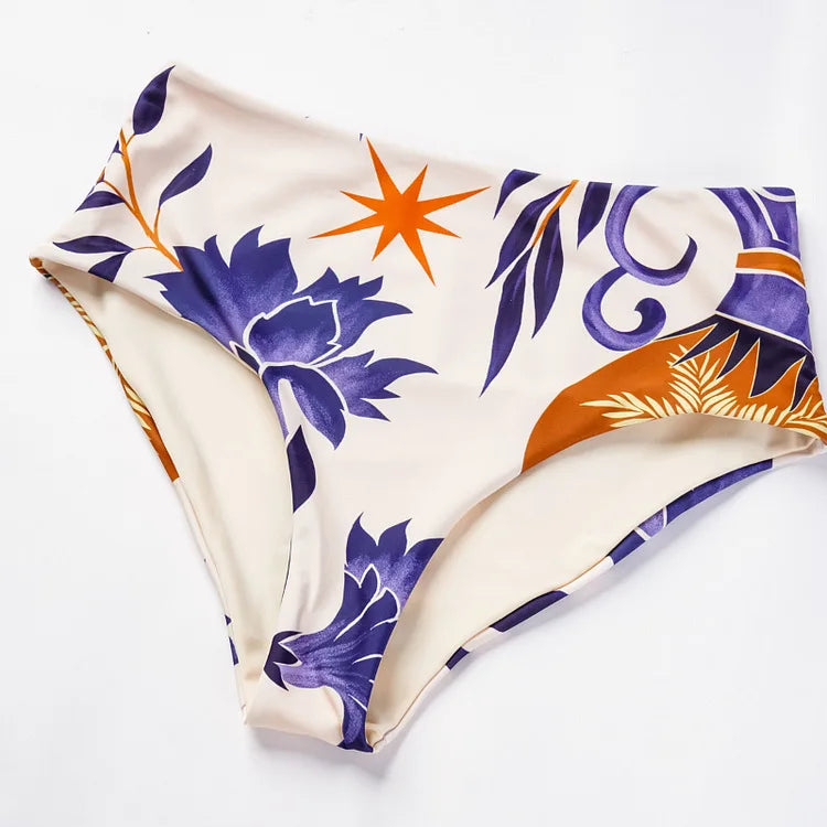 Fashion Printed Lace Up Bikini Sexy High Waisted Split Swimsuit Women Elegant Beach Swimwear Luxury Bathing Suit Beachwear