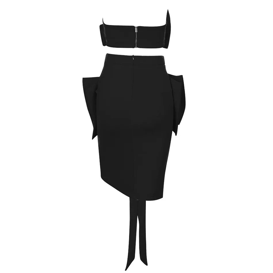 Sweet Bow Expose Wasit Woman Set Short Top And Bodycon Skirt 2 pieces Celebrate Birthday Party Vestido Summer Holiday Outfit