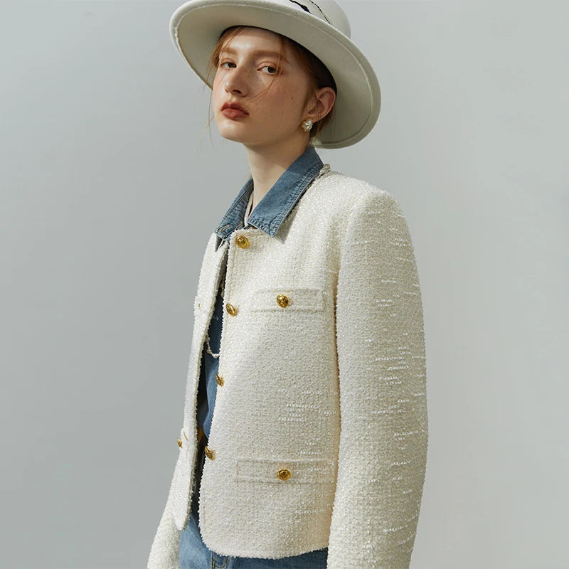 Tweed Jacket Women Autumn Short Coat Mini Skirts Temperament Two-piece Suit Design Sense Graceful Special Female Suits White Coat