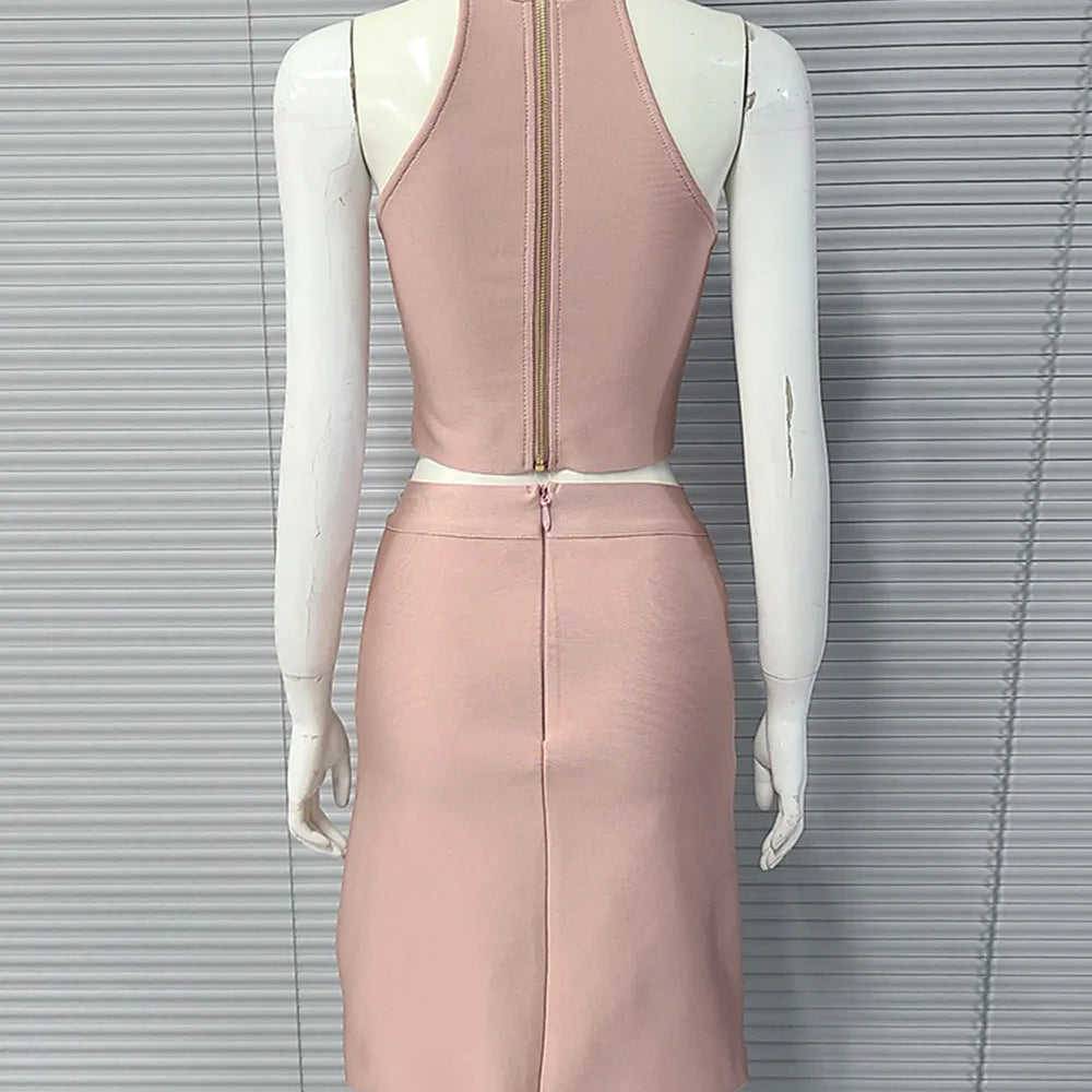 2025 Sexy Women's Hot Diamond Top+Bandage Short Skirt Sets O-neck Sleeveless Short Tank Top+High Waist Short Skirt Two Piece Set