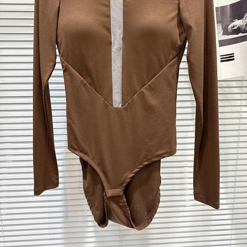 Winter New Fashion Contrast Color Chest Pad Base Shirt Slim Fit Jumpsuit For Women T-Shirt Female 11A07662