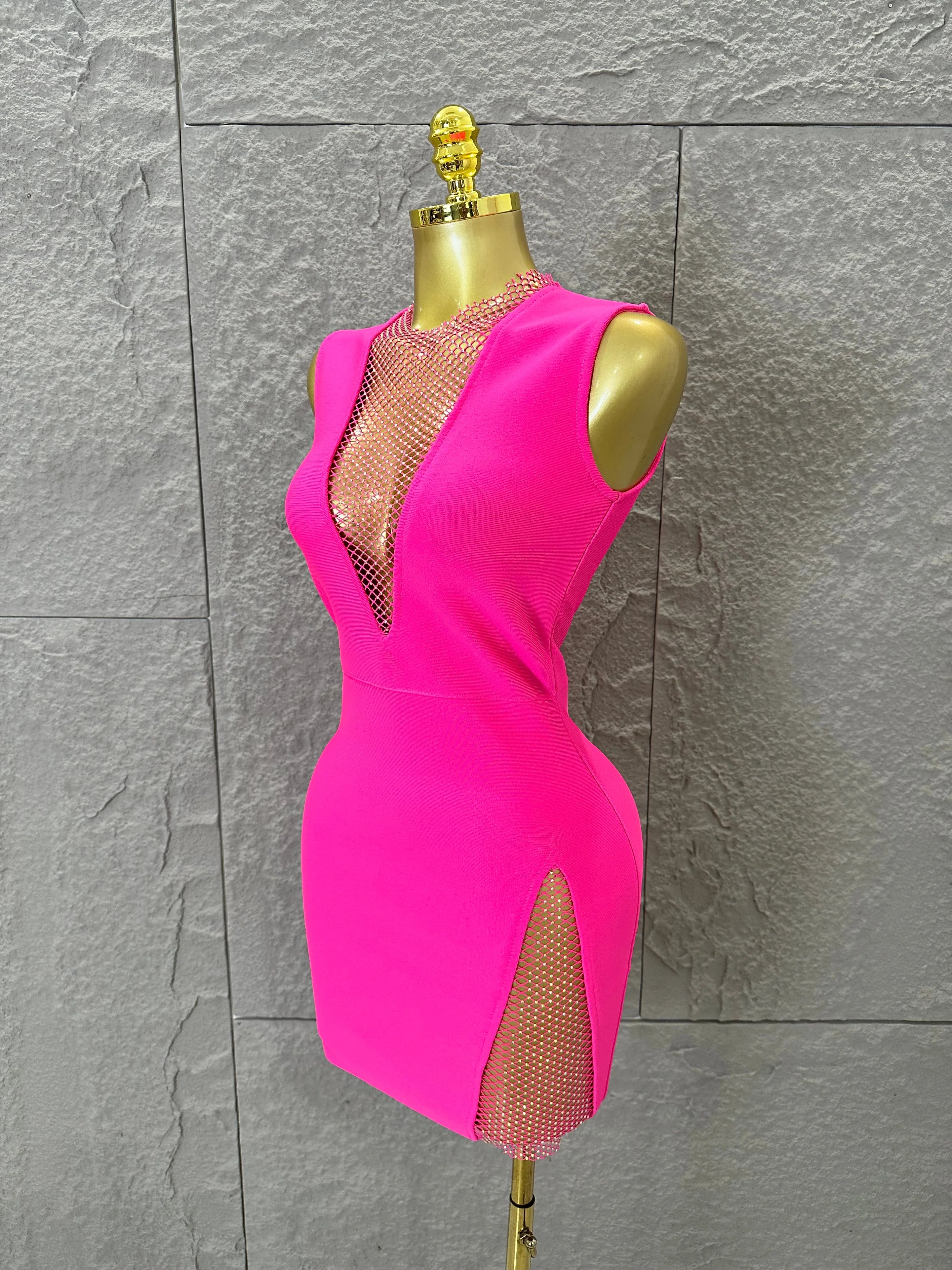 Hot Pink Women Sexy Bandage Dress Women Party Dress Bodycon Elegant Sexy Evening Birthday Club Outfits Cocktail Party