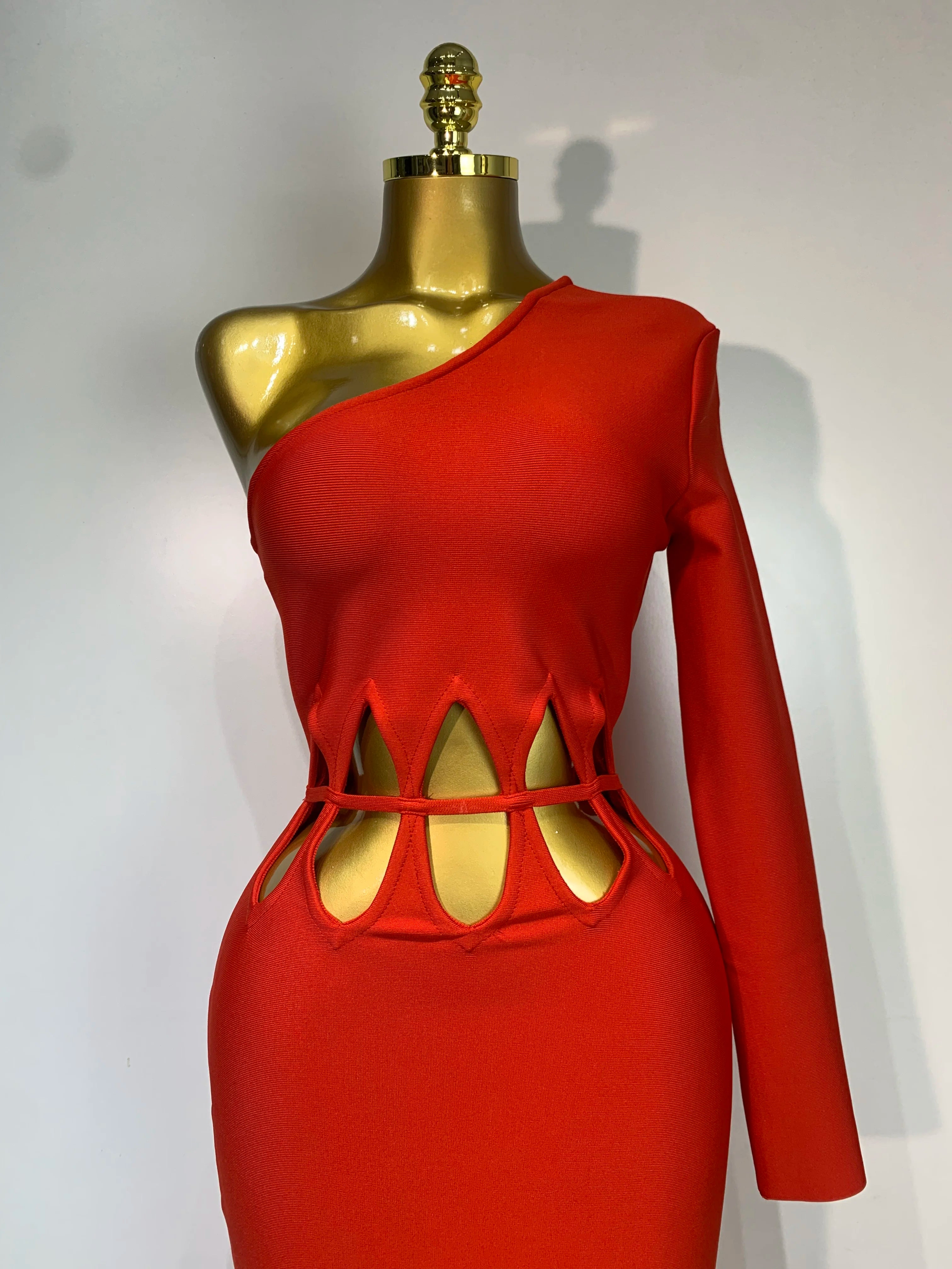 Women Sexy One Shoulder Cut Out Red Bodycon Bandage Dresses Elegant Luxury Birthday Nightclub Celebrity Evening Party Gowns