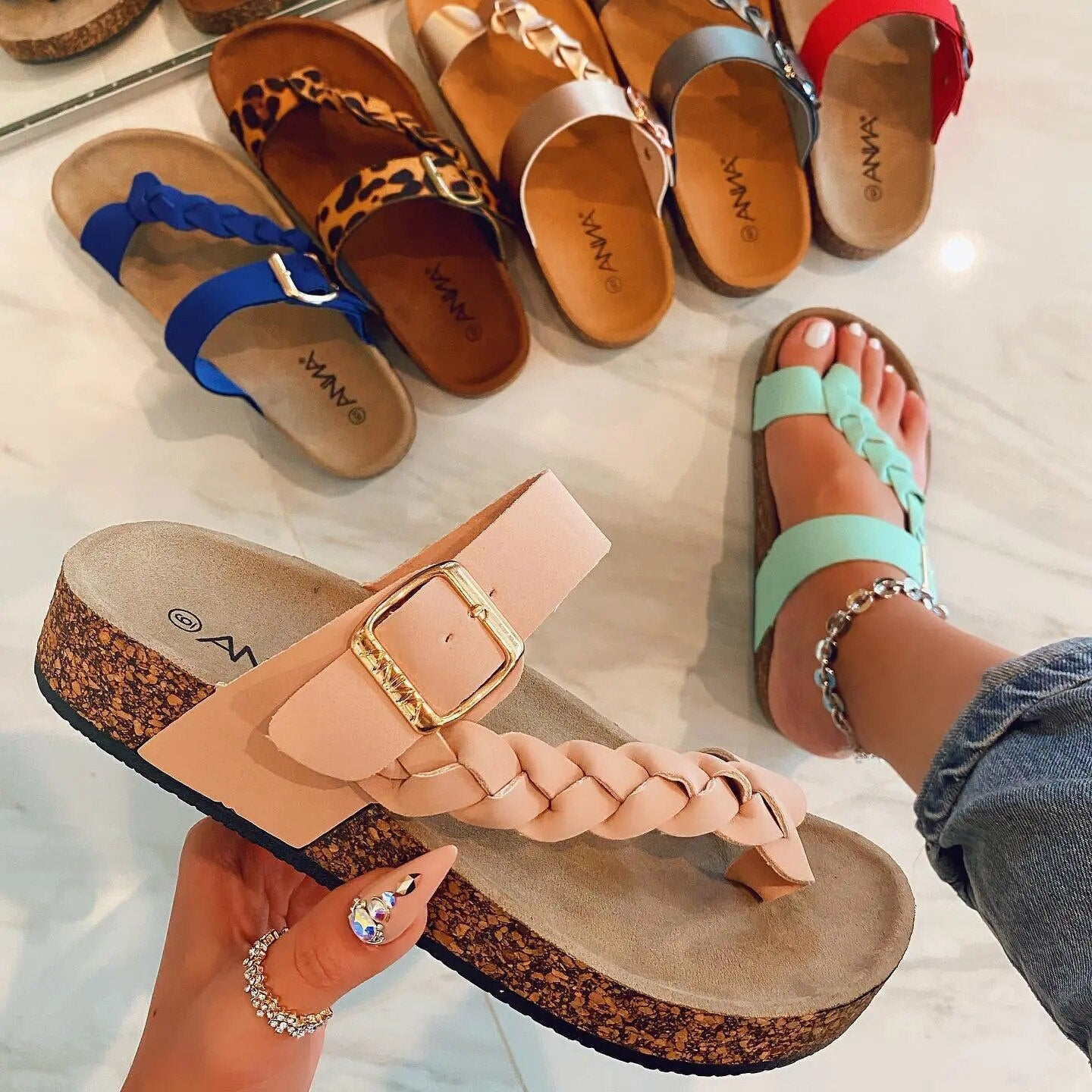 Women Sandals Flats Fashion Plait Leopard Summer Shoes Women Slippers Wear-Resistant Beach Ladies Sandals Female Shoes Pink