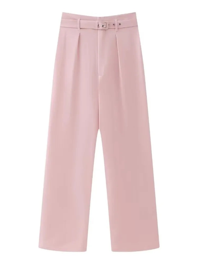 TRAF Spring Elegant Women Pink Y2K Short Blazer Metal Flower Button Long Sleeve Female Suit Jacket Turn Down Collar Tops Only Pant 02