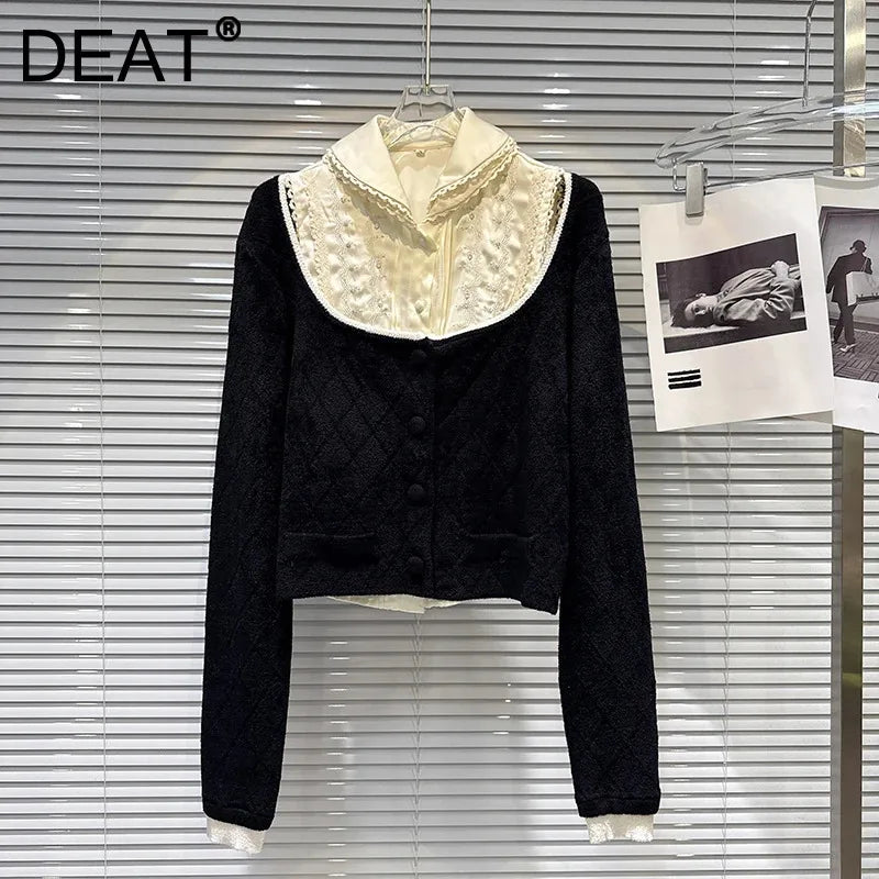 Winter New Sweet Fashionable Lace Turn-Down Collar Vest Elegant Knitted Sweater Two-Piece Set For Women 11A07525