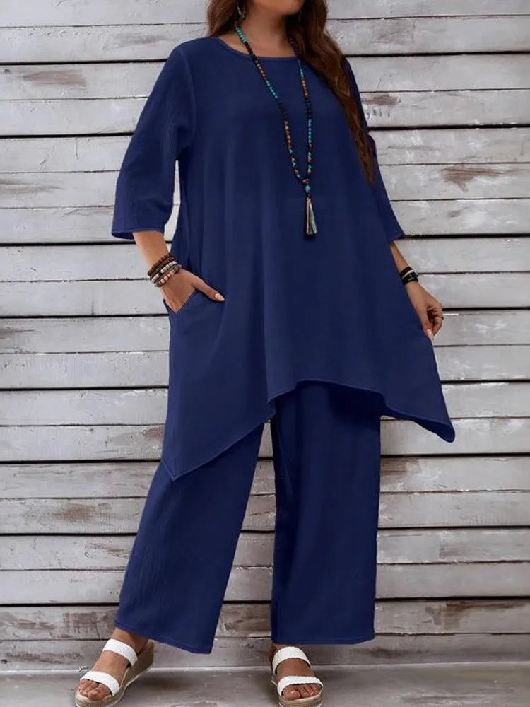 2 Piece Women Sets 2025 Plus Size Spring Autumn Matching Sets Top And Pants Suits Outfits Oversized Clothing